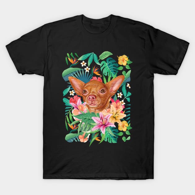 Tropical Short Haired Red Chihuahua T-Shirt by LulululuPainting